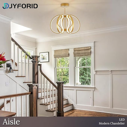 Modern Gold Chandelier with Remote Control, 69W 3-Color Temperature Dimmable LED Chandelier for Dining Room, Hanging Adjustable Pendant Light for Living Room Kitchen Foyer Entryway
