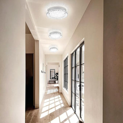 Flush Mount Ceiling Light LED Crystal Ceiling Light Fixture Modern 13 Inch Kitchen Lighting Fixtures Ceiling for Bedroom, Hallway, Porch, Dimmable and 3 Color Change