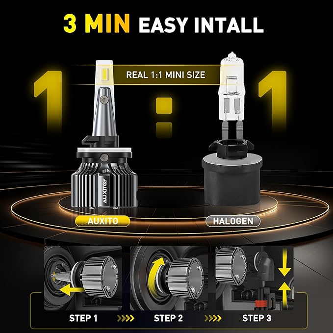AUXITO 880/899/893 LED Fog Light Bulbs 3000K Golden Yellow 18000LM, 1000% Brighter Amber Fog Lights Kit, 1:1 OEM Replacement for Cars Trucks SUVs, 3-Min Install, IP68 Waterproof, Pack of 2