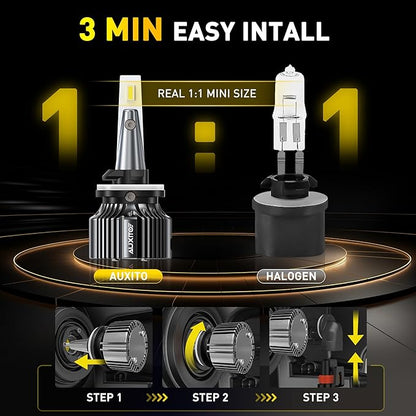 AUXITO 880/899/893 LED Fog Light Bulbs 3000K Golden Yellow 18000LM, 1000% Brighter Amber Fog Lights Kit, 1:1 OEM Replacement for Cars Trucks SUVs, 3-Min Install, IP68 Waterproof, Pack of 2
