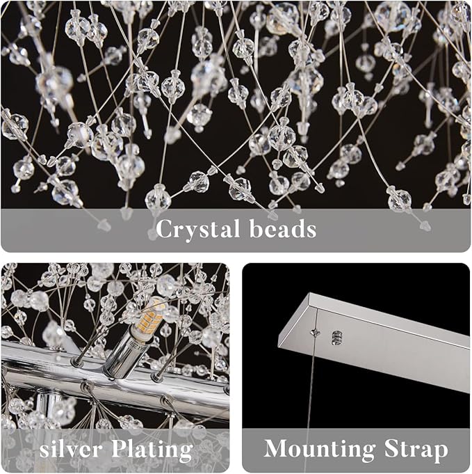 Modern Crystal Firework Chandelier, Linear Dining Room Lighting Fixtures Hanging, Chrome Dandelion Chandelier LED Pendant Lighting for Dining Room, Bedroom, Living Room (12-Light, 35.5")