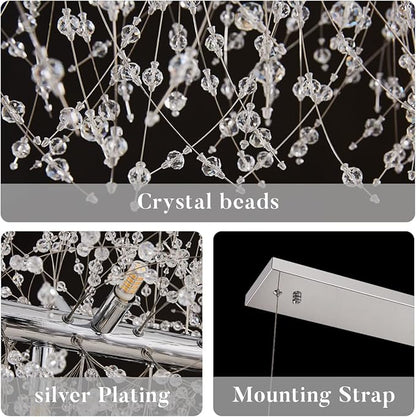 Modern Crystal Firework Chandelier, Linear Dining Room Lighting Fixtures Hanging, Chrome Dandelion Chandelier LED Pendant Lighting for Dining Room, Bedroom, Living Room (12-Light, 35.5")