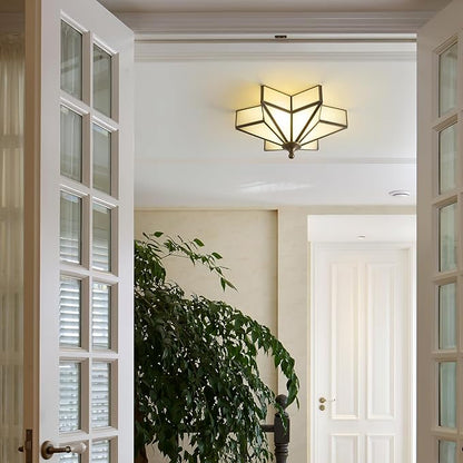 Star Brass Glass Ceiling Light - Small 12 Inch Bronze Black Flush Mount Fixture - Unique Art Deco Vintage Modern Milk Lighting Lights for Bedroom Dining Entry Hall Hallway Outdoor Porch