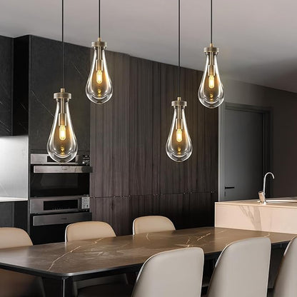 Raindrop Pendant Lights Kitchen Island: Vintage Copper Teardrop Hanging Light - 2 Head Crystal Pendants Light over Dining Table - Durable Raindrop Lighting Fixture for Bedroom Hallway Bulb Included