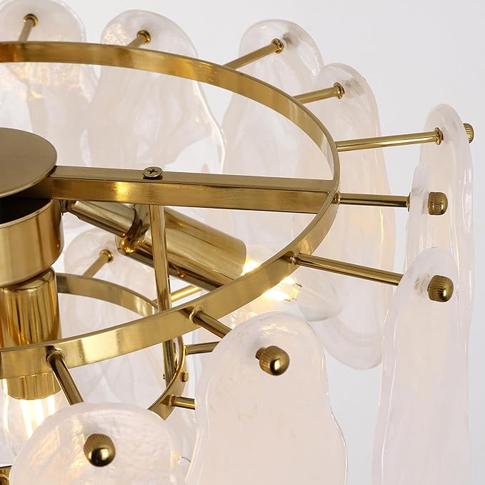 KELUOLY Modern Gold Chandeliers, 17.7" Luxury Cloud Glass Light Fixture, 2-Layer Round Ceiling Hanging Light Fixture for Bedroom Dining Room Kitchen Island Living Room Entryway Bar Farmhouse 6-Light