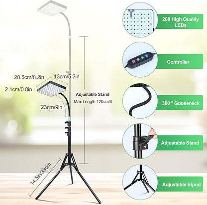 FRGROW 2026 Grow Light with Stand, 4/8/12/16/20H Timer, 25 Watt Power Draw, NO Need Adapter, Bright Enough for Indoor Tall Plants, Bonsai Tree, Daisy Chain Function, 40"-64" Height Adjustable
