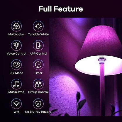 Linkind Matter Smart Light Bulb, Smart Bulbs Work with Apple Home, Siri, Alexa, Google Home, SmartThings, Color Changing Light Bulbs Music Sync RGBTW, Mood Lights, 2.4Ghz WiFi A19 E26 60W 800LM 6 Pack