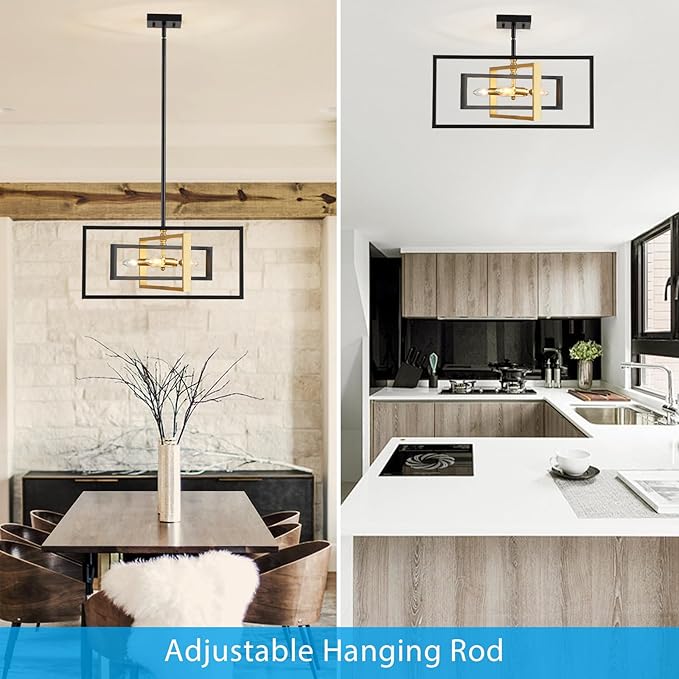 XINGQI 22" Modern 5-Light Black and Gold Geometric Pendant Lighting Fixture Farmhous Chandeliers for Dining Room Bedroom Living Room Kitchen Island Entry Foyer Office