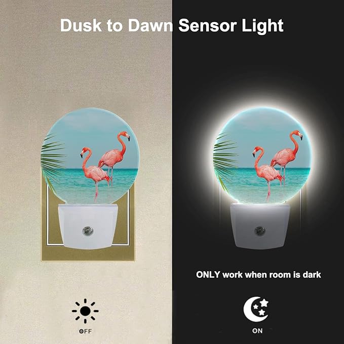 EKOBLA Flamingo Plug-in Night Light, Summer Tropical Beach LED Nightlight for All Ages, 0.5W Sleep Friendly