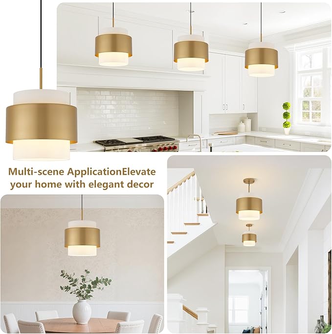 9.8" Pendant Lights Kitchen Island, Farmhouse Pendant Lighting with Milky White Glass Lampshade, Industrial Hanging Pendant Lights Fixture for Kitchen Island Dining Room Hallway