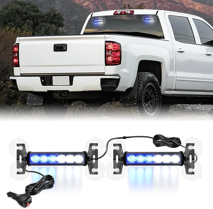 Nilight 12LED Emergency Strobe Traffic Advisor Light Bar 2 in 1 Blue White Dash Warning Safety Flashing Lights Front/Rear Windshield Construction Lights for Trucks Cars Plow Police Vehicles