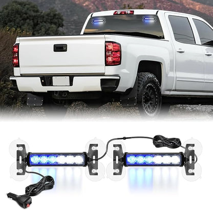 Nilight 12LED Emergency Strobe Traffic Advisor Light Bar 2 in 1 Blue White Dash Warning Safety Flashing Lights Front/Rear Windshield Construction Lights for Trucks Cars Plow Police Vehicles