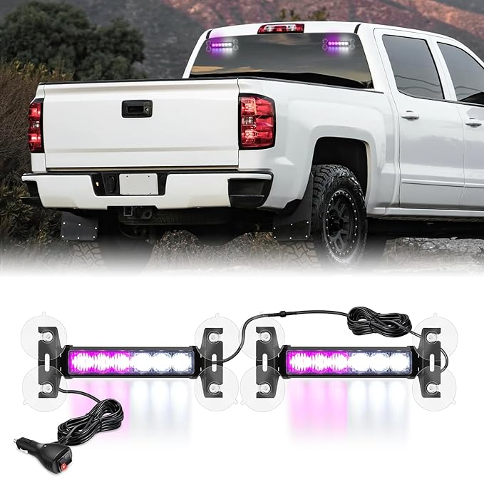 Nilight 12LED Emergency Strobe Traffic Advisor Light Bar 2 in 1 Purple White Dash Warning Safety Flashing Lights Front/Rear Windshield Construction Lights for Trucks Cars Plow Police Vehicles