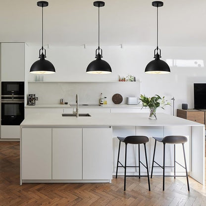 Farmhouse Pendant Lights Kitchen Island 3 Pack, Matte Black Modern Hanging Light Fixtures, Industrial Ceiling Pendant Lighting Over Sink Dining Room