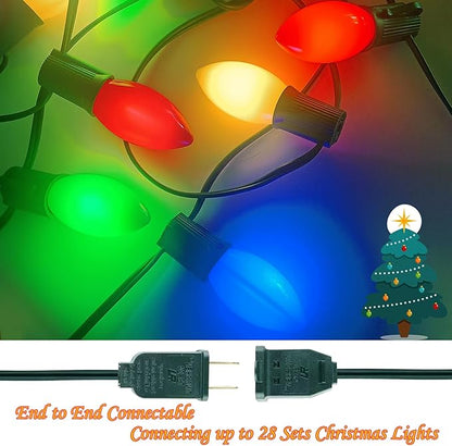 25Ft LED Christmas Lights Outdoor, C9 Vintage Christmas Lights with 25 LED Multicolor Plastic Bulbs, Hanging Christmas String Lights for Indoor Outdoor Party Patio Wedding Xmas Tree Christams Decor