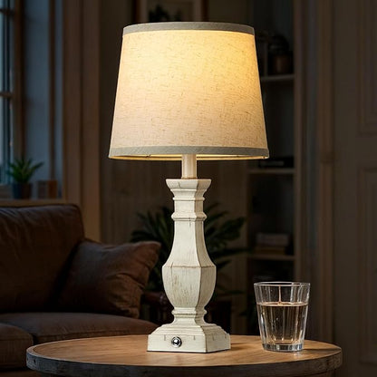 ROTTOGOON Dimmable Table Lamps Set of 2, Rustic Farmhouse Table Lamps for Living Room Bedroom, Bedside Desk Lamps for End Tables, Touch Lamps for Nightstand, 9W Bulbs Included, 22", Antique White
