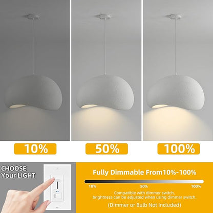 Wabi Sabi Pendant Light Oval, 23.6in Japanese Ceiling Fixture for Dining Room Kitchen Island Hallway Bedroom Restaurant, Adjustable Modern Japandi Hanging Lamp, E26 Base (60cm/23.6in)