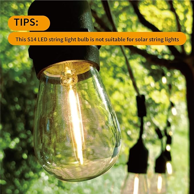 Meconard 24 Pack LED S14 Replacement Light Bulbs, Shatterproof Outdoor 1 Watt to Replace 11Watts String Incandescent Bulb, E26 Regular Medium Screw Base, 2200K Warm White, Non-Dimmable