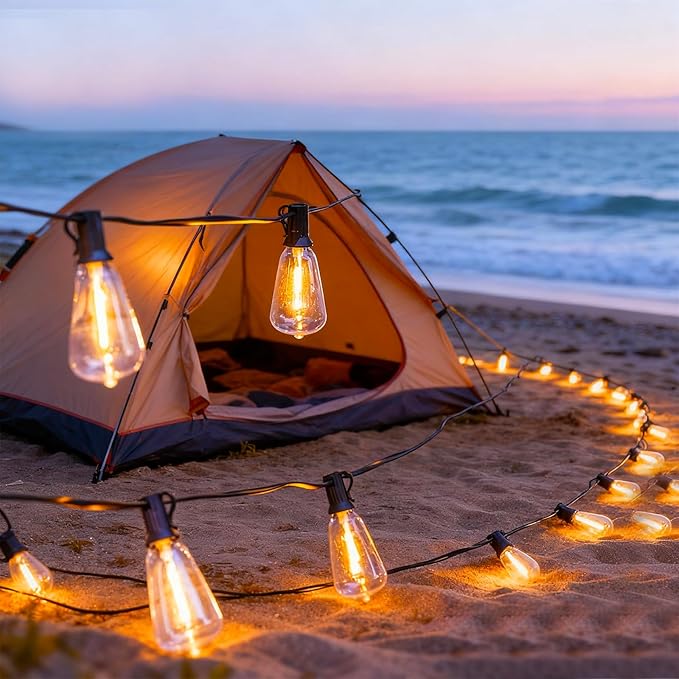 50 FT Outdoor Patio Lights String, 17+2 Shatterproof LED Bulbs Waterproof Hanging Lights Plug in, Fence Balcony Camping Backyard Garden Porch Bistro Cafe Decor with 2700K Warm White
