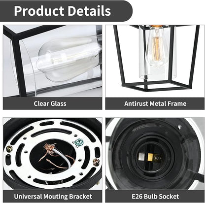 Melovom Clear Glass Semi Flush Mount Industrial Vintage Ceiling Light Fixtures, Black for Hallway, Porch, Dining Room, Kitchen