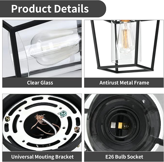 Melovom Clear Glass Semi Flush Mount Industrial Vintage Ceiling Light Fixtures, Black for Hallway, Porch, Dining Room, Kitchen