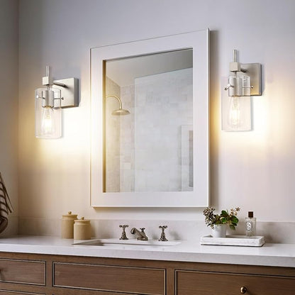 SOLFART 1 Light Vintage Vanity Light Brushed Nickel Bathroom Light Fixture Over Mirror for Bath Glass Shade Wall Light Modern Light Fixture