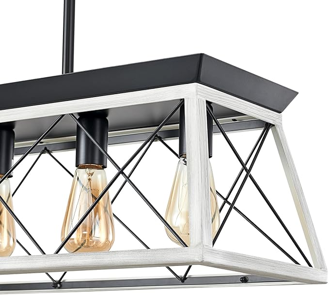 5-Light Farmhouse Chandeliers for Dining Room, Rustic Kitchen Island Lighting, Adjustable Height Pendant Light for Kitchen, Dining Room Table White