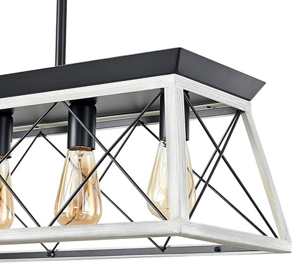 5-Light Farmhouse Chandeliers for Dining Room, Rustic Kitchen Island Lighting, Adjustable Height Pendant Light for Kitchen, Dining Room Table White