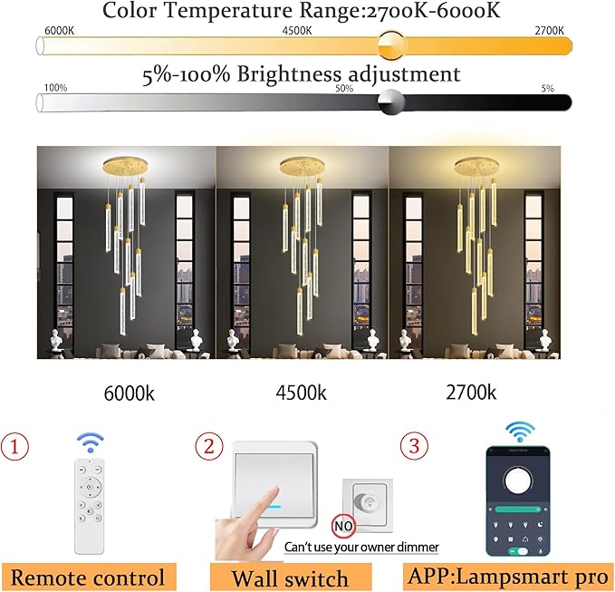 Modern 9-Lights Gold Crystal Column Chandeliers for Entrance Dimmable LED Pendant Lighting Hanging Lights for Dining Room Bedroom Foyer Staircase Living Room
