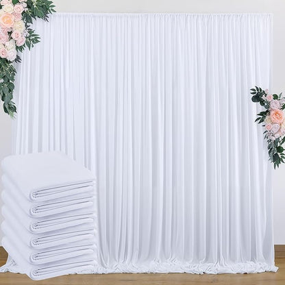 30 ft x 10 ft Wrinkle Free White Backdrop Curtain for Wedding Parties, Polyester Photo Backdrop Drapes for Baby Shower Birthday Party Backdrop Stand, Bulk Thick Background Curtains, 5x10FT 6 Panels