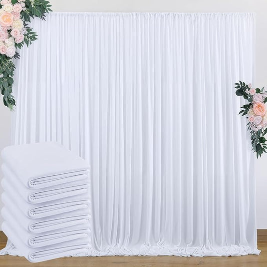 30 ft x 10 ft Wrinkle Free White Backdrop Curtain for Wedding Parties, Polyester Photo Backdrop Drapes for Baby Shower Birthday Party Backdrop Stand, Bulk Thick Background Curtains, 5x10FT 6 Panels