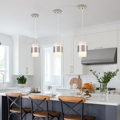 Modern Pendant Lighting, Nickel Hanging Light Fixtures for Kitchen Island Hallway Porch Corridor Bedroom with Frosted Glass Shade, 1 Light