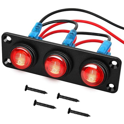 Nilight 3 Gang Rocker Switch Panel 12V Waterproof On-Off Toggle Switches with Red LED Light 3 Pin for Automotive Lights Marine Boat Car Camper Truck Vehicles