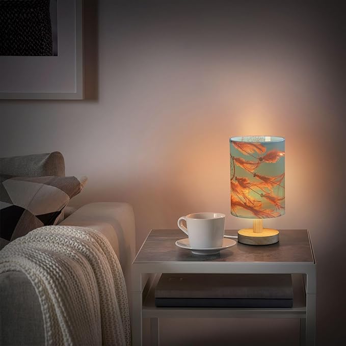 Table Lamp Dream Catcher Sunset Sky Boho Chic Dreamcatcher Ethnic Tribal Nightstand Lamp with Wood Base Fabric Lamp Shade Bedside Desk Lamp for Living Room Bedroom Kids Room Office