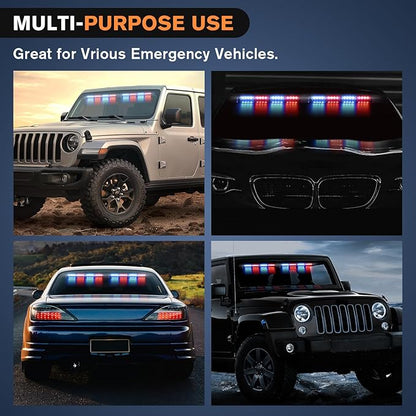 Nilight 32LED Red Blue Emergency Dash Strobe Lights with Controller Suction Cups Warning Hazard Interior Front/Rear Windshield Deck Split Light Bar for Trucks Construction Vehicles