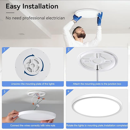 hunhun 4 Pack12 Inch Dimmable LED Flush Mount Ceiling Light Fixture 28W 3200LM 5 Color Temperature in One 3000K to 6000K Super Slim Round Flat Ceiling Lamp for Living Bedroom Kitchen Laundry White