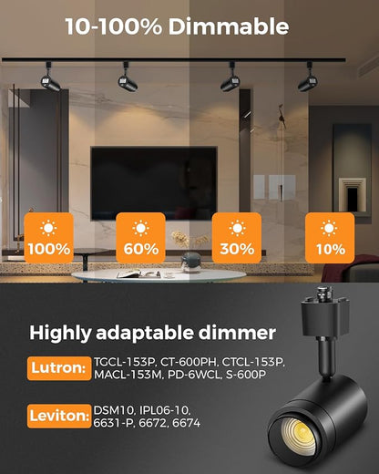 Zoomable H Track Lighting Heads H Type Track Light Heads Dimmable LED Track Lighting Fixtures Ceiling Spot Light, H Style Track Heads for H Track Lighting Rails - Black CRI90 12W 8 Pack 3000K
