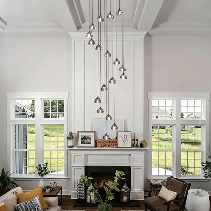 SNZ Modern Crystal Chandelier for Staircases, 18-Light High Ceiling Chandelier, 118" Long Adjustable Ceiling Light for Entrance, Large Chandeliers for High Ceilings, Hallway Entryway