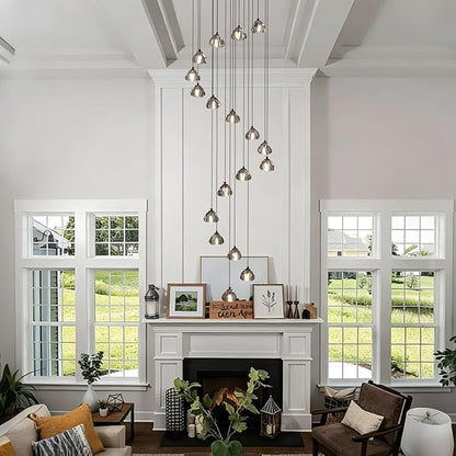 SNZ Modern Crystal Chandelier for Staircases, 18-Light High Ceiling Chandelier, 118" Long Adjustable Ceiling Light for Entrance, Large Chandeliers for High Ceilings, Hallway Entryway