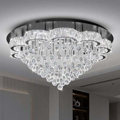 Flashing God 40inches Modern Crystal Chandelier for Living Room Round Ceiling Pendant Light Fixtures Luxury Flush Mount Chandelier for Entry Dining Room Bedroom
