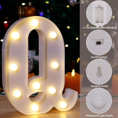 LED Marquee Sign Light Up Letters, Alphabet Light Up Sign, Battery Powered LED Letter Lights for Night Light, Wedding, Birthday, Party, Christmas or Home Decor (Q)