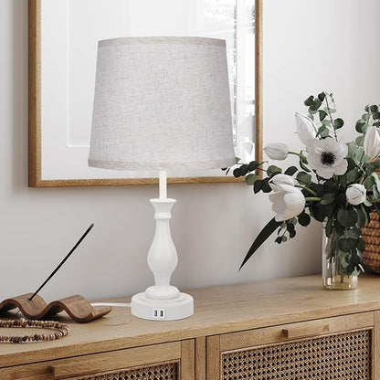 LALISU Farmhouse Table Lamp Touch Control 3-Way Dimmable Table Lamp, Modern Nightstand Lamp with 2 USB Port Bedside Desk Lamp with Fabric Shade for Living Room Bedroom Hotel (Pack 1-Off White)