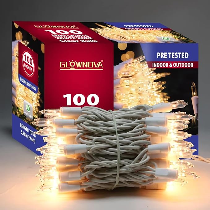 White Wire, Clear Incandescent Bulb 100 Mini String Lights for Indoor Christmas Tree Garland Birthday Wedding Party Festival Decoration
