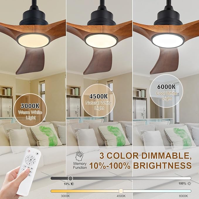 42 inch Flush Mount Ceiling Fans with Lights,Remote Control,Wall Switch,Solid Wood Blades,Dimmable,Reversible,Noiseless,Power Off Memory Low Profile Ceiling Fan for Bedroom Patio Indoor/Outdoor