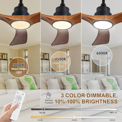 42 inch Flush Mount Ceiling Fans with Lights,Remote Control,Wall Switch,Solid Wood Blades,Dimmable,Reversible,Noiseless,Power Off Memory Low Profile Ceiling Fan for Bedroom Patio Indoor/Outdoor