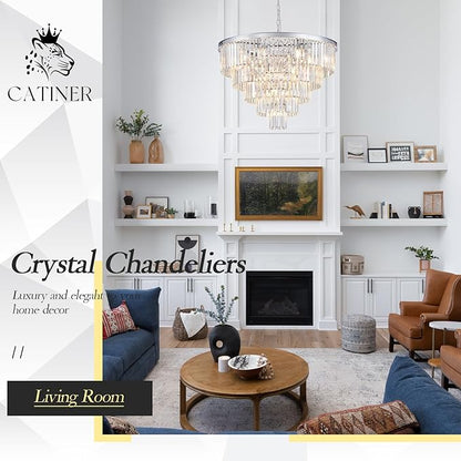 CATINER Large Crystal Chandeliers Modern Chrome 30” Chandelier for Foyer Staircase Luxury 5 Tiers 16 Lights K9 Ceiling Pendant Lighting Fixture for Living Room Dining Room Bedroom