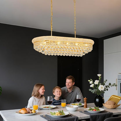 Crystal Chandeliers for Dining Room Light Fixtures Over Table, Modern Crystal Chandeliers for Kitchen lsland, 11 Lights Empire Style Gold Luxury Lighting Fixtures for Living Room Bar L34.5 Inch