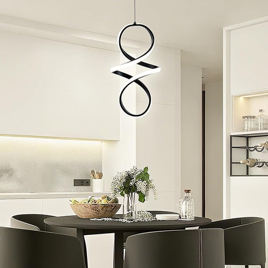 MAYNA Spiral Led Pendant Light Fixture,18W Modern Led Chandelier, 4000K Adjustable Height Hanging Light Fixture for Kitchen Living Room Bedroom Cafe Table, 1 Pack (Black)
