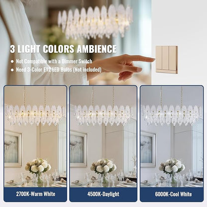 40-inch Gold Rectangle Chandelier for Dining Room,Modern Luxury Chandeliers,Linear Glass Pendant Hanging Lighting Fixture for Kitchen Island,L39.4'' × W13.8'' × H12.2''