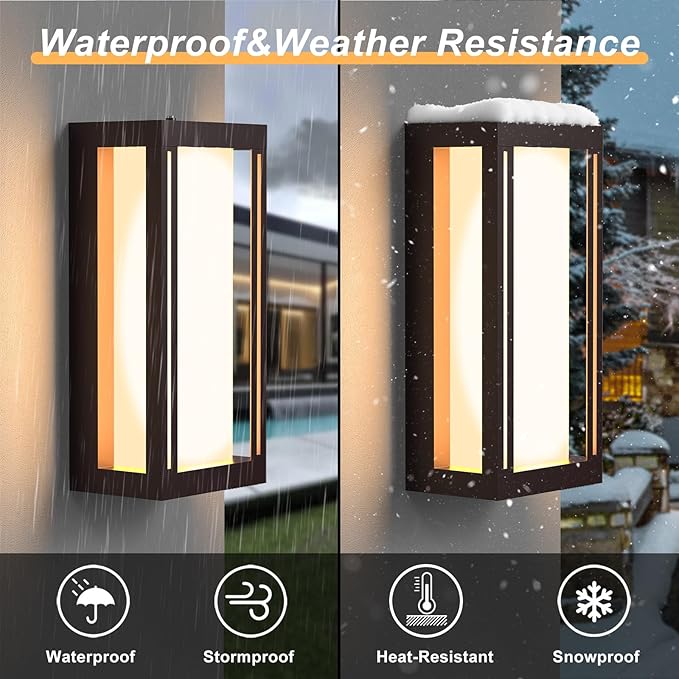 Dusk to Dawn Outdoor Wall Sconce, 3000K LED Outdoor Wall Lights Fixture for Patio, Waterproof Wall Mount Outside Light, 14.5in Bronze Outdoor Lanterns for Porch Door, 1 Pack